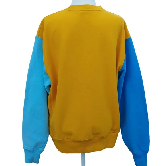 Champion Men's Embroidered Reverse Weave Crewneck in Mustard Teal size Large - Picture 3 of 15